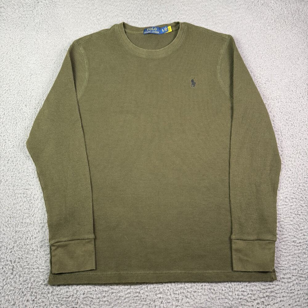 Polo Ralph Lauren Waffle Knit Long Sleeve T-Shirt Mens XL Green Thermal Pony - Picture 2 of 9